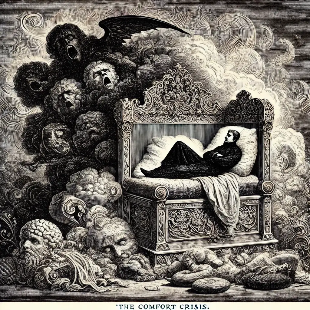 A person standing alone on a rugged mountain peak in harsh weather